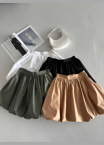 Жіноча бежева котонова коротка спідниця балон на підкладці No Brand (333651289)