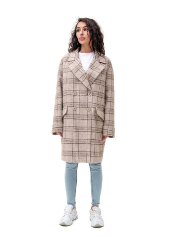 Кофейное демисезонное Пальто Жаннет капучино (клетка) Emass