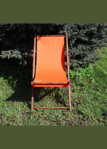 Розкладне дерев’яне крісло шезлонг з тканиною, для дачі, пляжу чи кафе. Помаранчевий, колір каркасу: Коричневий No Brand (316221679)