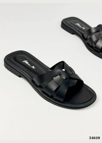 Черные шлепанцы из натуральной кожи Nina Mi