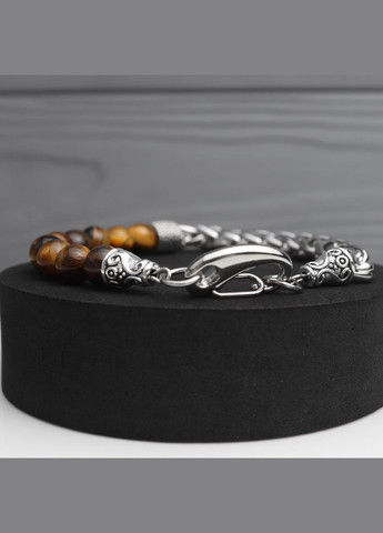 Чоловічий браслет з натурального каменю тигрове око та нержавіючої сталі "Chain Stone" Royal (286421237)