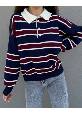 Синий демисезонный светрик поло в полоску замеры в описании DK/DL Мода без кордонів