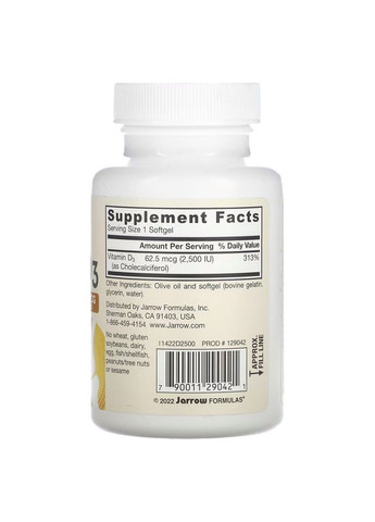 Витамины и минералы Vitamin D3 2500 IU, 100 капсул Jarrow Formulas (322293852)