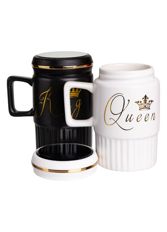 Парні чашки порцелянові King & Queen 450 мл з кришкою Yiwu (373639765)
