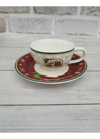Чашка с блюдцем новогодняяя Magic Christmas фарфор в подарочной упаковке 120мл 13см R33354 Stenson (365730897)