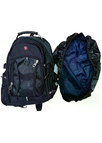 Рюкзак великий тканинний ортопедичний з металевою ручкою + дощовик + usb шнур 8815В чорний Victory (370598364)