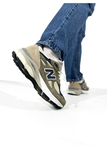 Бежевые демисезонные кроссовки мужские new balance 990 khaki / blue / beige нью беланс 990 No Brand