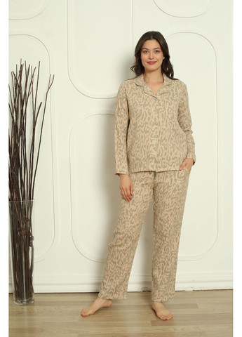 Бежевая женский комплект леопард на пуговицах Nicoletta