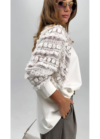 Молочна елегантна трикотажна кофта з ексклюзивним рукавом - ua42 / eu36 Iren Klairie