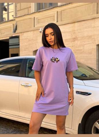 Сиреневое спортивное, кэжуал платье - футболка женская No Brand однотонное