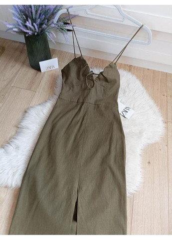 Оливкова (хакі) сукня міді в корсетному стилі Zara