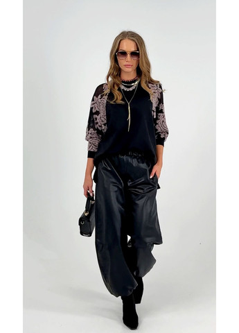 Чорна стильна трикотажна кофта з в'язаним рукавом - ua42 / eu36 Iren Klairie