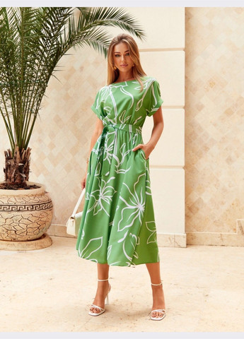 Зеленое расклешенное платье зеленого цвета с принтом Dressa