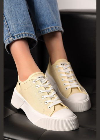 Бежеві кеди жіночі бежевого кольору на шнурівці текстиль Let's Shop