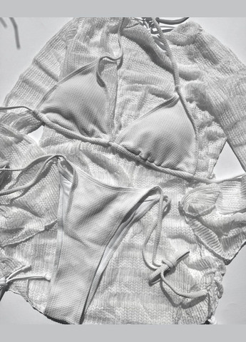 Білий літній жіночий купальник 3в1 бразильське бікіні на завʼязках з тунікою із сітки barbara білий No Brand