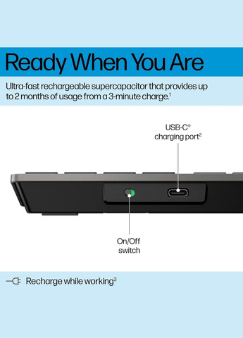 Клавиатура мембранная 720 Multi-Device Rechargeable, 109key, WL/BT, EN/UK, черный HP (317863836)