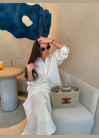 Женский льняной костюм с юбкой и рубашкой Adelante (340917109)