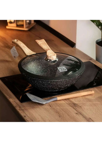 Алюминиевая сковорода 5,5 л, мраморное антипригарное покрытие, Ø 30 см, с лопаткой для приготовления HP-4-448 (A-033010) MGC (342759179)