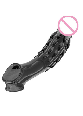 Вибронасадка на член 24 см с шипами, Насадка для увеличения пениса на 6,5 см с вибропулей. Черная No Brand (316090113)