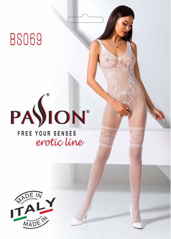 Бодистокинг BS069 white, комбинезон, имитация чулок и боди Passion (297573361)