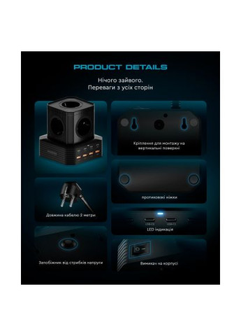 Зарядное устройство для (ARM73177) ArmorStandart ARP-544 Resolute Power USB-C 100W GaN 2m Black (370016977)