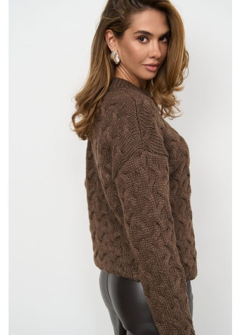 Коричневий демісезонний жіночий напіввовняний светр із ажурним візерунком (2882) Triko Bakh