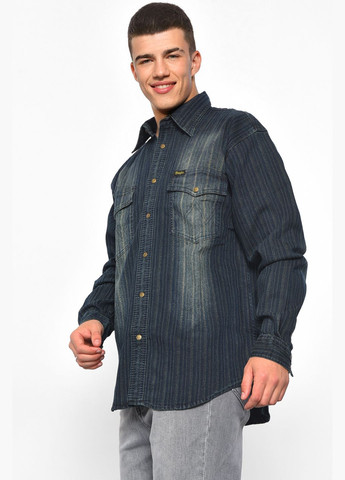 Сорочка чоловіча батальна джинсова синього кольору в смужку Let's Shop (296551524)