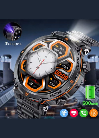 Військовий смарт годинник для чоловіків 1.7" з потужною батареєю 600 мАг, дзвінками, вимірюванням тиску, ліхтариком так компасом Smart Watch (365593461)
