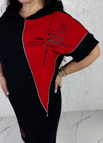 Красное повседневный платье меди с надписями и капюшоном. платье-свитшот Tik-Tak с надписью