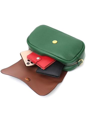 Кожаная женская сумка в красивом цвете и с фигурным клапаном зеленая 22430 Vintage (329196840)