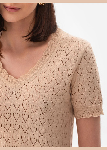 Бежевий літній жіночий ажурний джемпер з фігурним оздобленням SVTR