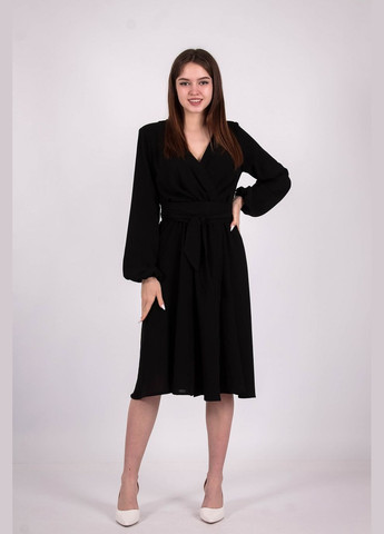 Черное кэжуал платье рукав фонарик женское 202 американский креп черное Актуаль