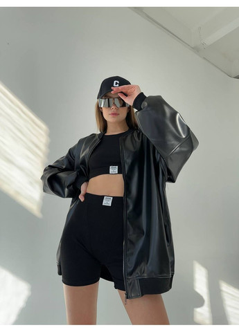 Удлиненный кожаный бомбер оверсайз из эко кожи. Vione на молнии (367076209)