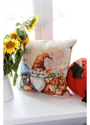Декоративна подушка Гарбузові гноми з грибом 45х45 см стильний подарунок для дому та інтер'єру гобеленова подушка ProDobro (369377941)