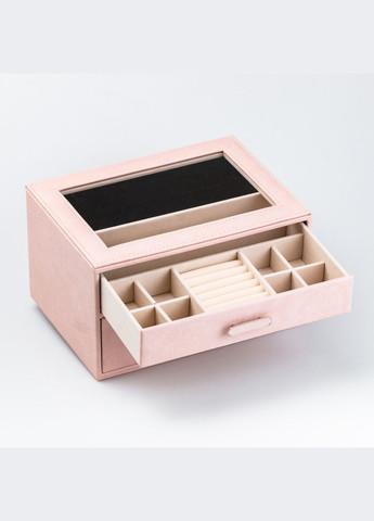 Скринька органайзер для прикрас прямокутна на два яруси з екошкіри 24.5 х 17.5 х 14 см Пудрова 0281_Lu Happy Life (322506225)