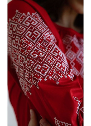 Червона вишита жіноча сукня vishivano4ka 1016-7 візерунок геометричний бавовна, поліестер (366081965)
