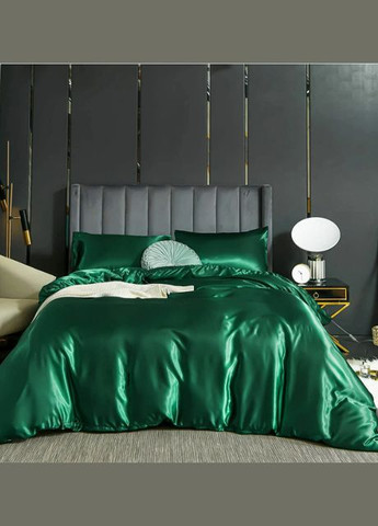 Постельное белье атласное Полуторный 150 x 210 см Зелёный + 4 x 50 x 70 (В141402-2) No Brand (306633119)