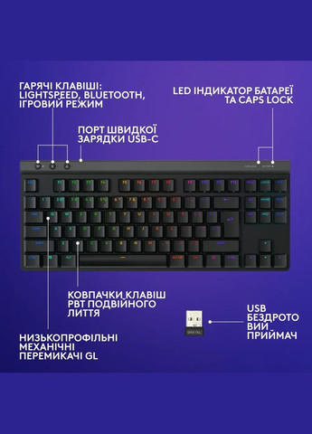 Клавиатура беспроводная G515 Lightspeed TKL Black (920-012538) Logitech (336951952)