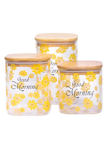 Банки для сыпучих продуктов набор 3 шт стеклянные с бамбуковыми крышками для хранения круп специи ProDobro (364192769)