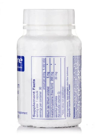 Літій Оротат (Lithium Orotate) 5 мг 90 капсул Pure Encapsulations (370188649)