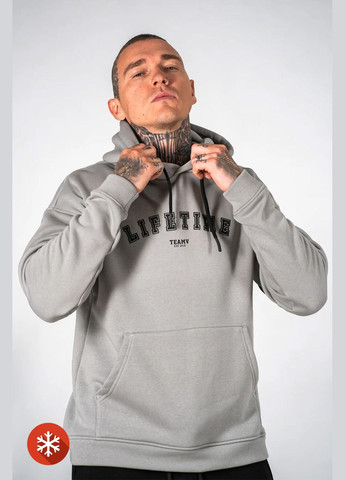 Чоловічий теплий худі вільного крою з принтом LIFETIME 3 Сірий Teamv (316354803)
