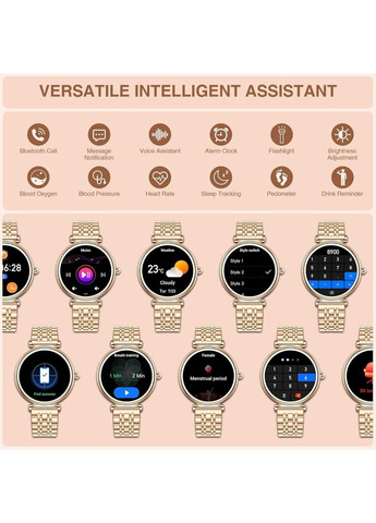 Смарт-годинник жіночий 1.27" з дзвінками, пульсом, SpO2, циферблатами, фітнесом, IP67, для айфона та андроіда Smart Watch (332041536)