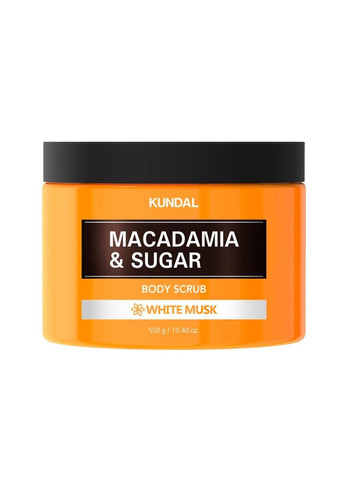 Скраб для тіла MACADAMIA & SUGAR BODY SCRUB WHITE MUSK на основі олії макадамії та натуральних цукрів, 550г Kundal (278590184)