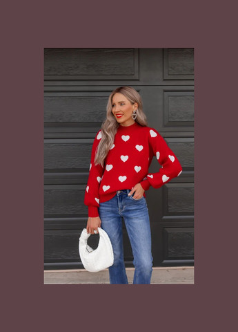 Красный свитер с сердечками ao140 No Brand