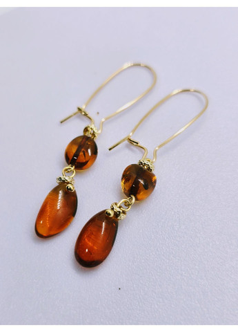 Сережки 3384 з натурального бурштину відтінок коньячний MINOV (364487591)
