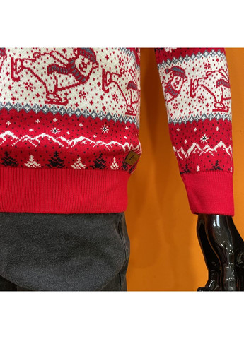 Красный зимний свитер мужской новогодний шерсть с медведями No Brand