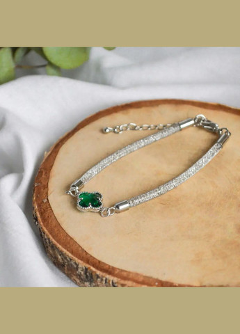 Браслет смарагдова Конюшина фур-ра гіп-ний сплав колір срібло d-11х4мм L-17-21,5см No Brand браслет (303434928)