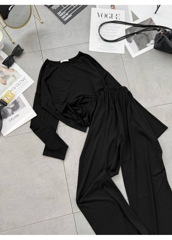 Черная всесезон пижама женская однотонная кофта + брюки Style Point