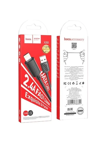 Кабель X88 Gratified USB-Lightning 2.4A 1 м Black (HC-X88-L-BK) Hoco (382606630)