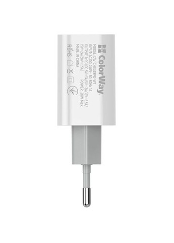 Зарядний пристрій (CW-CHS038PD-WT) Colorway PD Port PPS USB Type-C (30W) white (268144227)